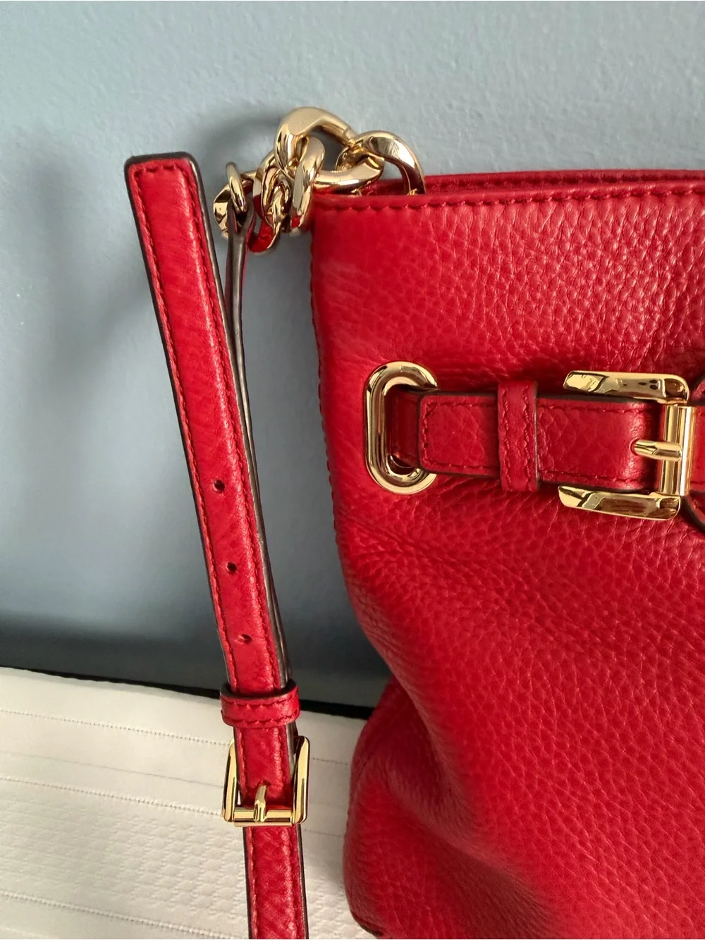 Michael Kors Red Pebbled Faux Leather Crossbody with Gold Hardware